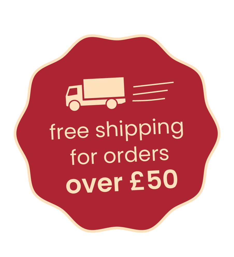 A label showing a truck and showing the brand promise of body pH for free shipping over orders larger than £50